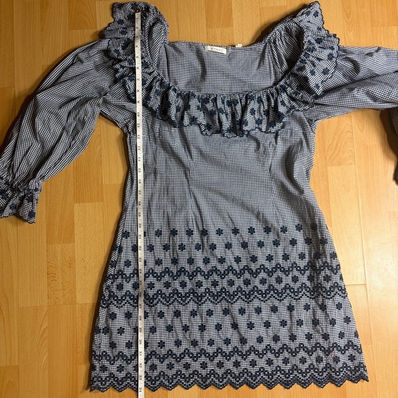 Doen Franique Dress in Azure Paris Gingham Check Floral Embroidery - Picture 12 of 12